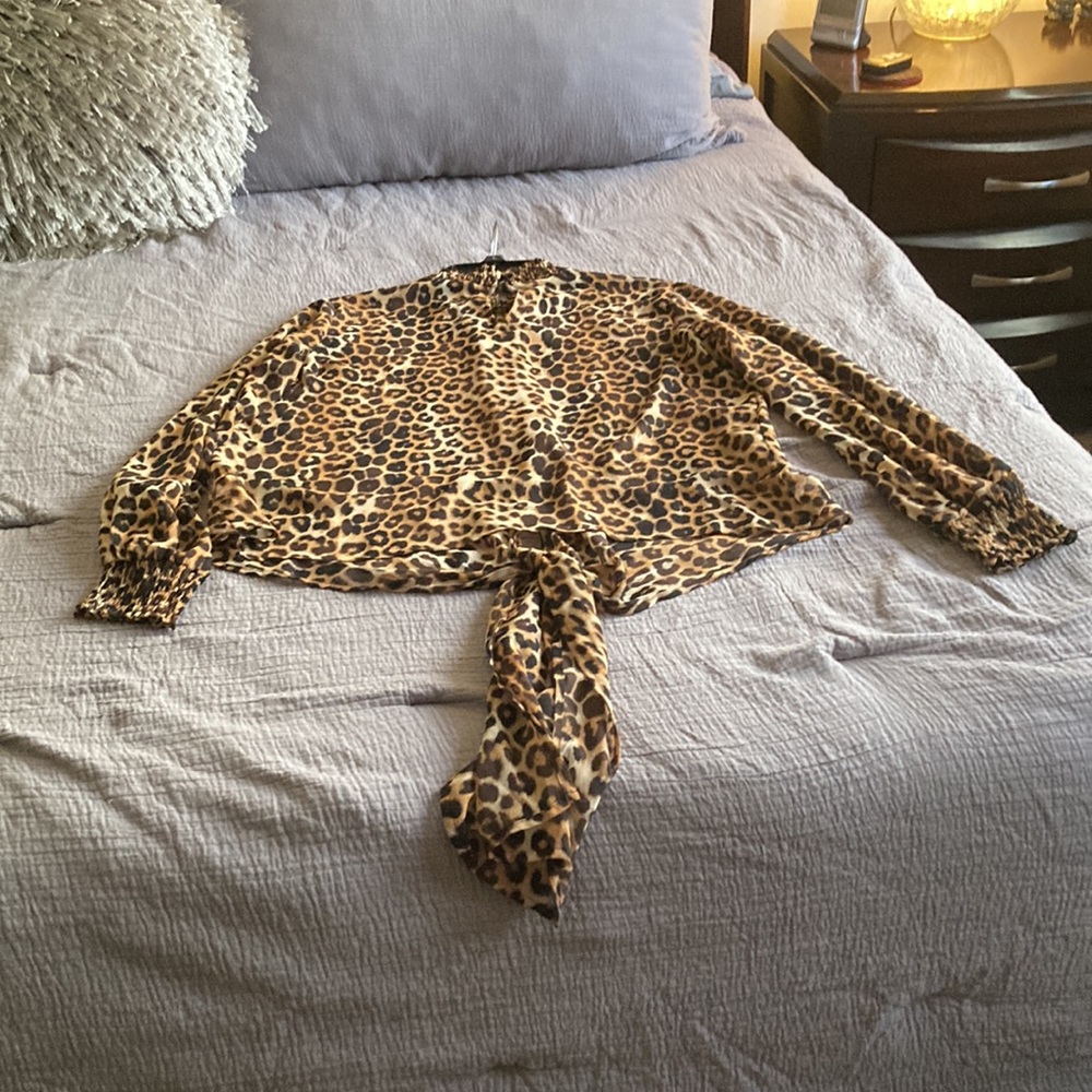 Leopard Print Blouse With Mock Turtleneck And Key… - image 5